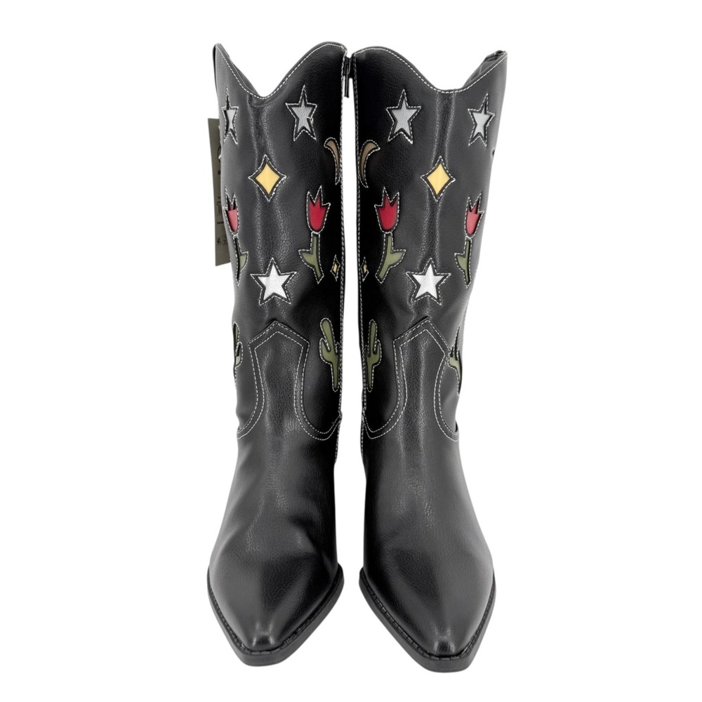 No Boundaries Women's Novelty Cowgirl Black Boots 9 Cactus Moon/Star Flower NWOT - Picture 2 of 13